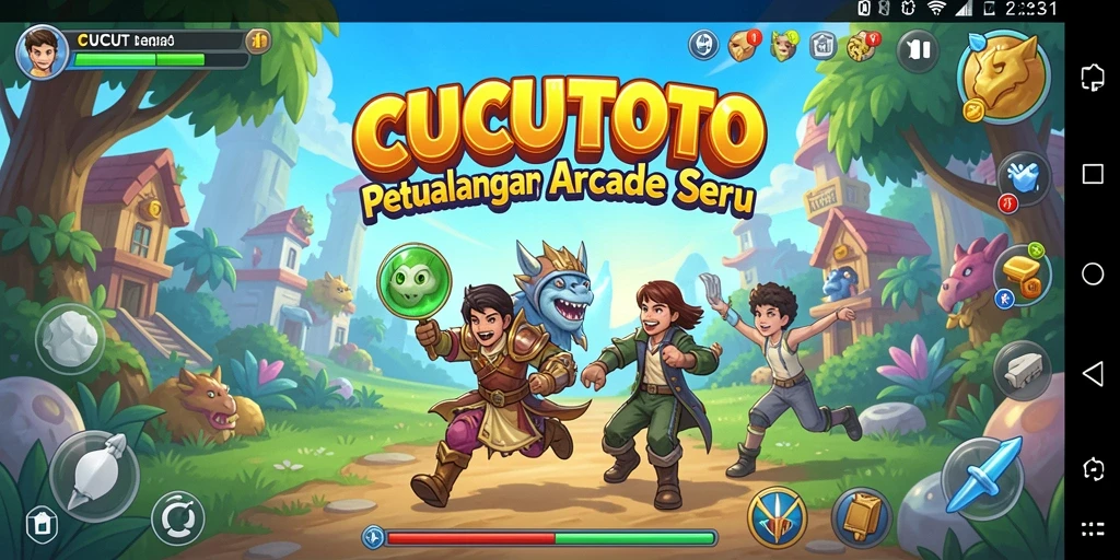 Tampilan gameplay CUCUTOTO yang menakjubkan dan penuh warna.