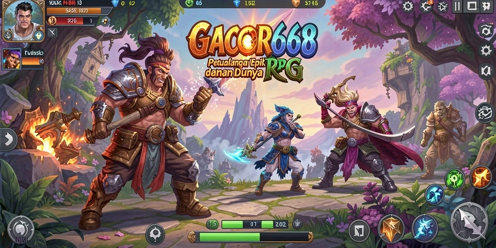 Tampilan gameplay seru GACOR668 dalam pertempuran RPG.