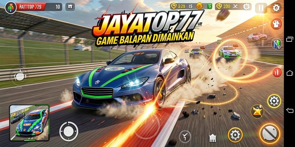Tangkapan layar utama JAYATOP77 menampilkan aksi balapan mendebarkan dengan grafik memukau.