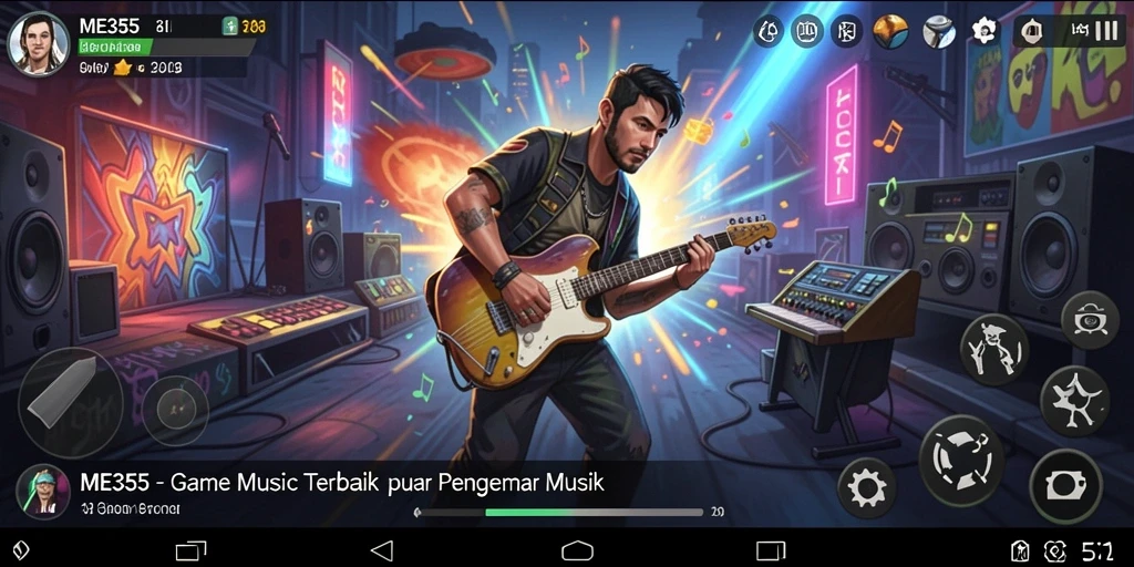 Tampilan gameplay ME355 menunjukkan pengguna memainkan lagu dengan penuh semangat.