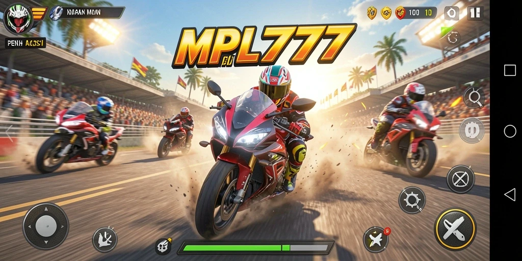 Screenshot MPL777 menampilkan motor balap yang melaju kencang di lintasan.