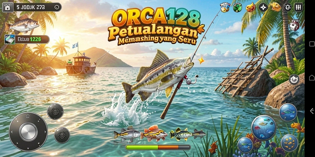 Gameplay ORCA128 menampilkan aksi memancing yang menegangkan dan menarik.
