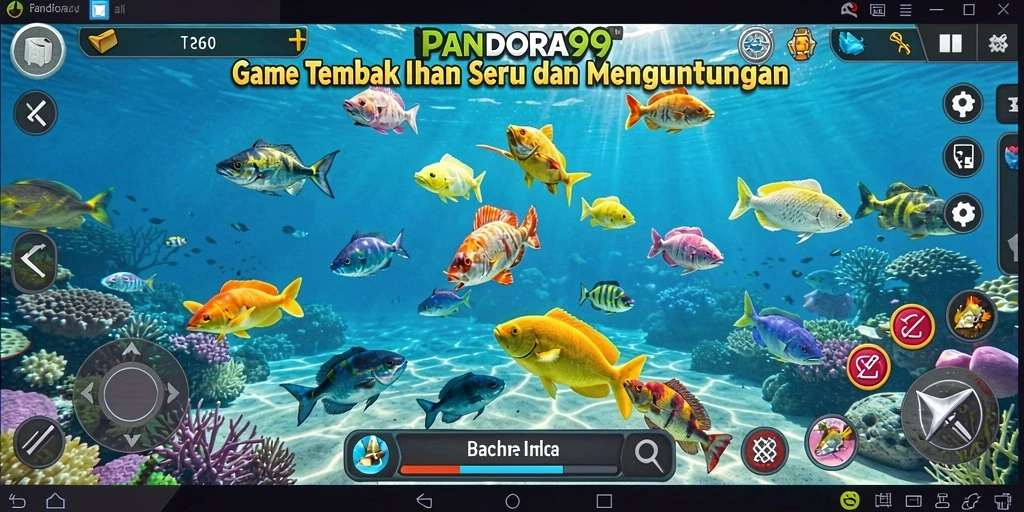 Tampilan gameplay PANDORA99 dengan aksi menembak ikan yang mendebarkan.