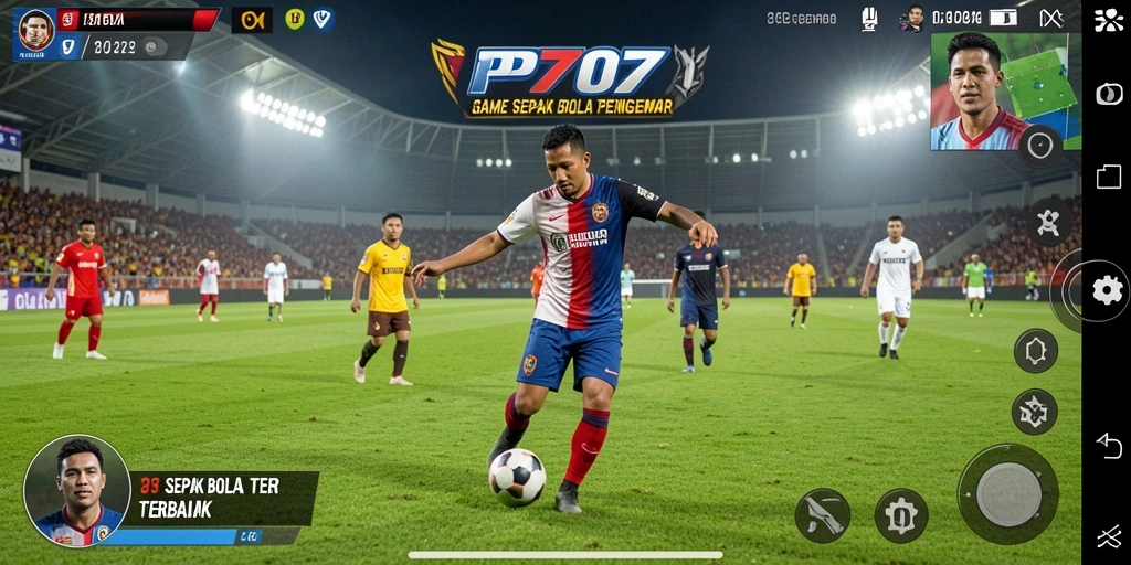 Screenshot gameplay PT707 menampilkan aksi seru di lapangan sepak bola.