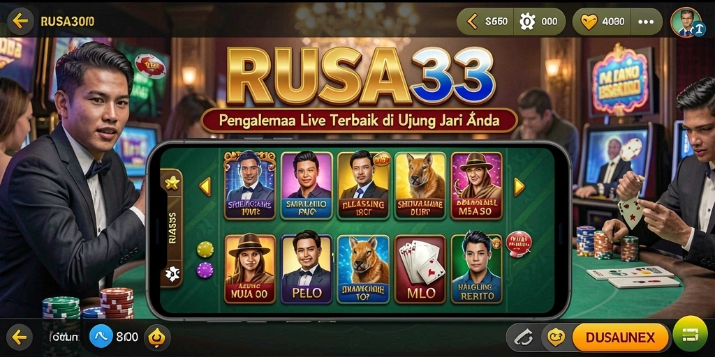 Tangkapan layar gameplay RUSA33 menunjukkan dealer profesional dan suasana kasino yang mendebarkan.