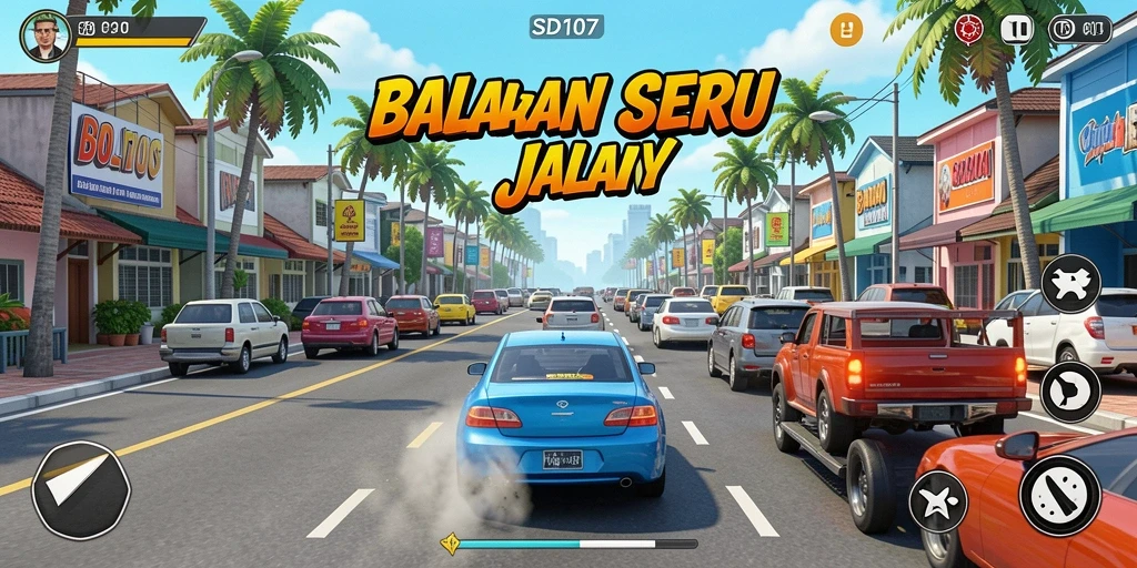 Tampilan gameplay SD107 yang intens dan mendebarkan saat balapan.