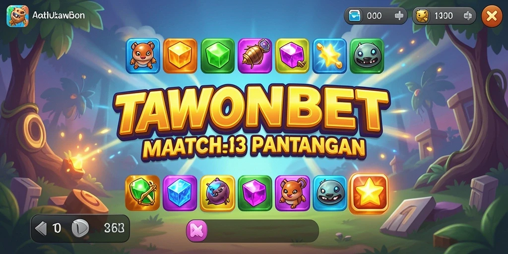 Tampilan gameplay seru TAWONBET dengan misi match-3 yang menarik.