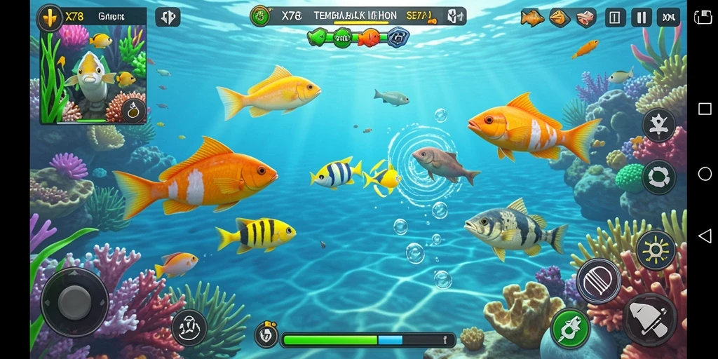 Tampilan gameplay X78 dengan grafis menawan dan aksi tembak ikan.